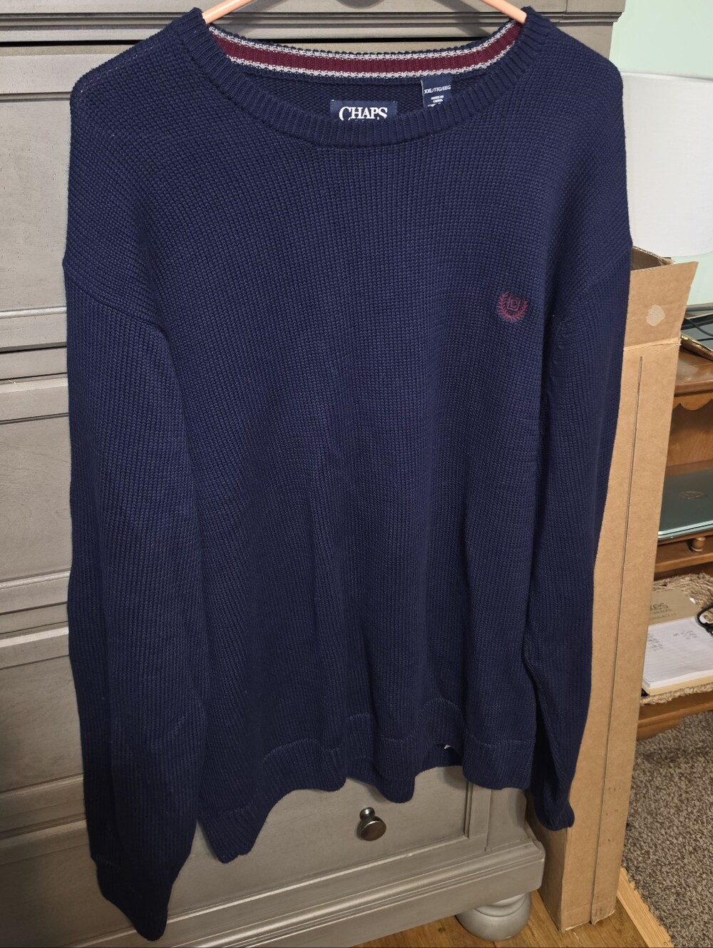 Chaps Navy Crewneck Pullover with Subtle Logo